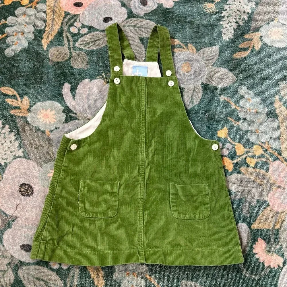 Bella Bliss Dress Girls 4 Green Cotton Corduroy Overall Jumper Sleeveless pinafo
